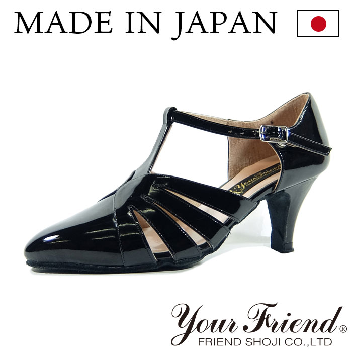 社交ダンスシューズ 女性兼用シューズ [モダン＆ラテン] FK-FS7300-BE 【黒エナメル】【PRO】【日本製】【本革】【7cmヒール】【各種ダンス、舞台、ピアノ、演奏、合唱】