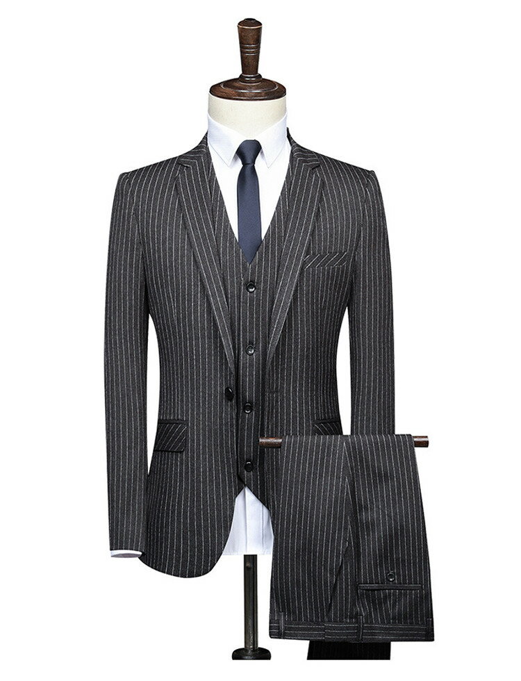{送料無料}スーツ メンズ カジュアルスーツ オシャレスーツ スリムスーツ 3ピース ストライプ ビジネス フォーマル 仕事 大人 落ち着いた パーティー 結婚式 宴会 披露宴 通勤 就活 面接 卒業式 入学式 小さいサイズ 大きいサイズ
