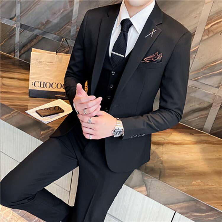 樂天商城 - {送料無料}ビジネスーツ　大人　メンズ　レギュラーフィット　かっこいい　結婚式　ワンボタン　就職　ベスト付き　就活　スリーピーススーツ（suit125）