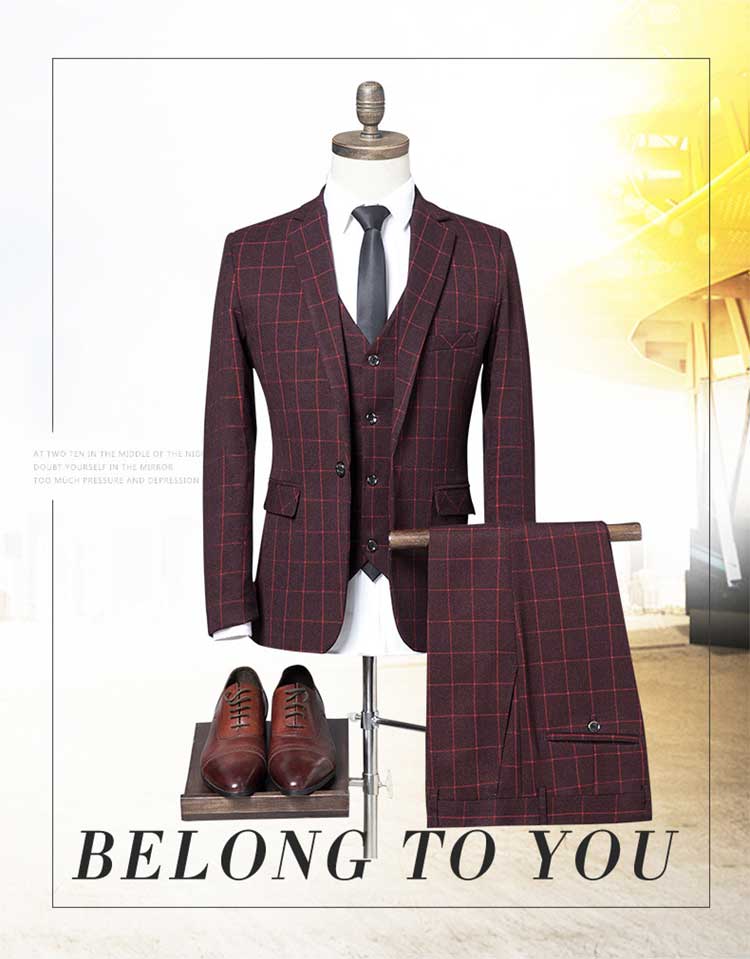 「送料無料」スーツ メンズ スリーピース ビジネススーツ セットアップ チェック 3ピーススーツ カジュアルスーツ ベスト付き 細身 ベスト 3点セット 通勤 スーツ メンズ? チェック 3ピーススーツ カジュアルスーツ (suit58)