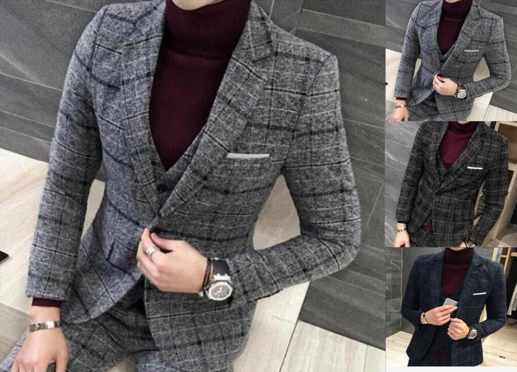 3ピーススーツ メンズ チェック柄 スリーピーススーツ 3点セット ビジネススーツ フォーマル 紳士服 結婚式 通勤 スリム 大きいサイズあり(suit148)