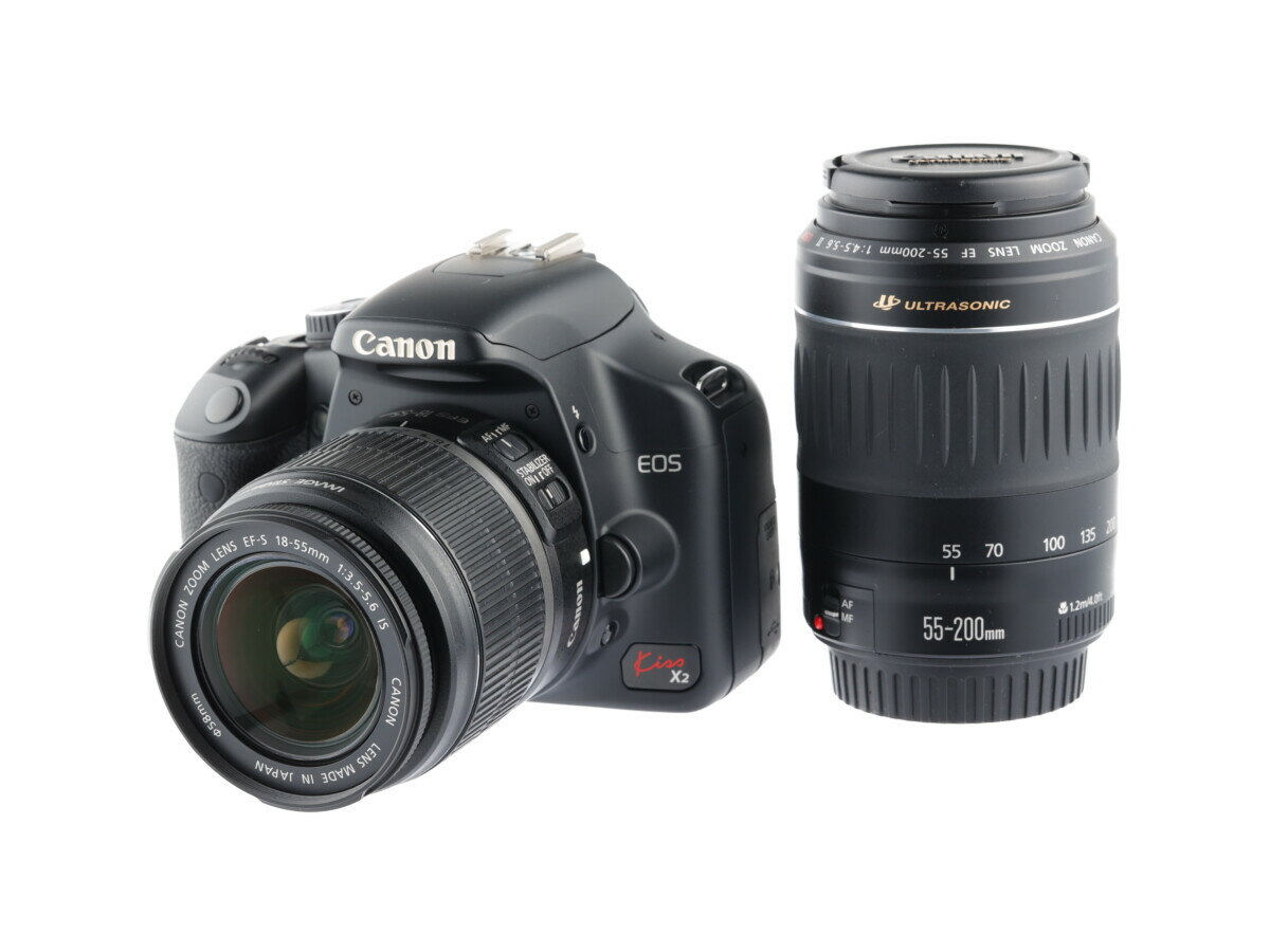【あす楽】【中古】《良品》【6ヶ月保証】Canon EOS Kiss X2 + EF-S 18-55mm IS 55-200mm USM デジタルカメラ デジタル一眼レフカメラ 標準 望遠 ズームレンズ APS-C機 入門機 エントリー機 小型 軽量 純正バッテリー EFマウント