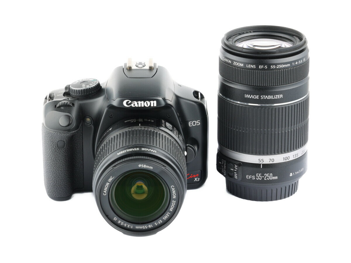 【あす楽】【中古】《良品》【6ヶ月保証】Canon EOS Kiss X2 + EF-S 18-55mm F3.5-5.6 IS EF-S 55-250mm F4-5.6 IS 純正レンズ セット デジタルカメラ デジタル一眼レフカメラ APS-C機 入門機 エントリー機 小型 軽量 純正バッテリー EFマウント