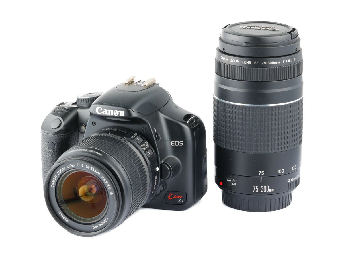 楽天アットカメラ楽天市場店【あす楽】【中古】《良品》【6ヶ月保証】Canon EOS Kiss X2 + EF-S 18-55mm IS 75-300mm III USM デジタルカメラ デジタル一眼レフカメラ 標準 望遠 ズームレンズ APS-C機 入門機 エントリー機 小型 軽量 純正バッテリー EFマウント