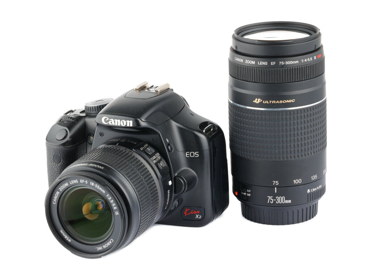 【あす楽】【中古】《良品》【6ヶ月保証】Canon EOS Kiss X2 + EF-S 18-55mm IS 75-300mm III USM デジタルカメラ デジタル一眼レフカメラ 標準 望遠 ズームレンズ APS-C機 入門機 エントリー機 小型 軽量 純正バッテリー EFマウント