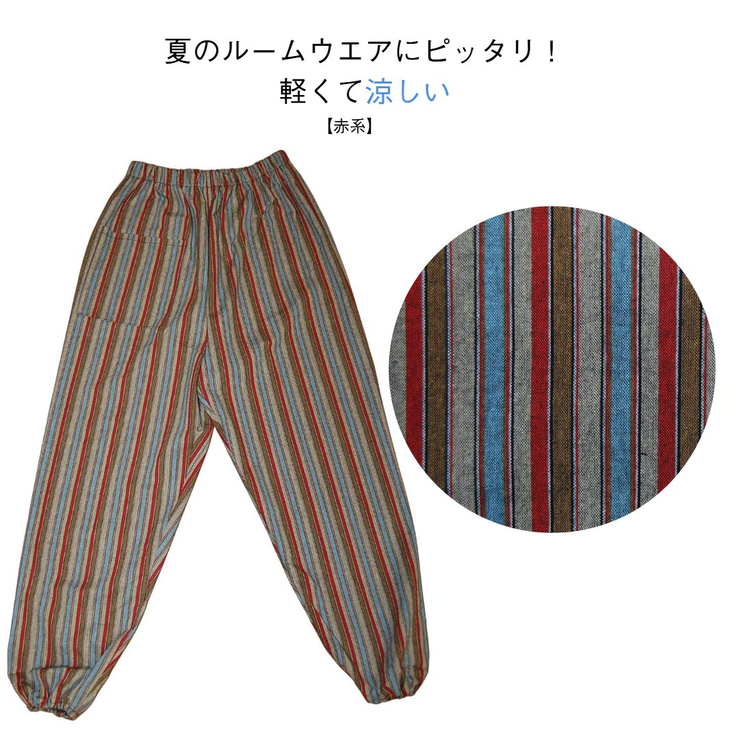 送料無料　もんぺ　鰹縞　日本製　農作業　春夏秋　綿100％　ガーデニング　ルーム　涼しい　　リラックス　シニア　ミセス　らくちん　夏　軽い　おしゃれ　レディースファッション　母の日　敬老　ゴム atcheer-10000014 はき楽本舗 サンプル画像3