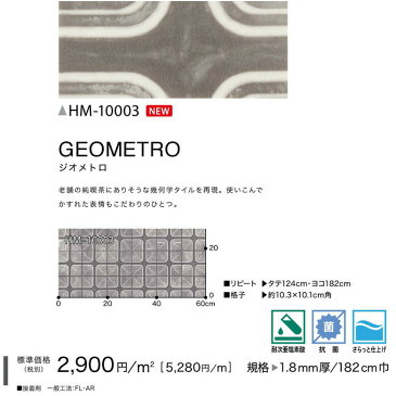 【平日12時までなら即日出荷可】NEW! クッションフロア ジオメトロ HM-10003 サンゲツ 10cm単位 幾何学 レトロ CF シート