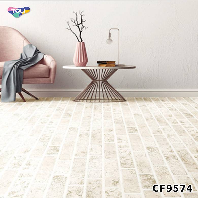 【平日12時までなら即日出荷可】クッションフロア フレンチブロック CF9574 東リ 10cm単位 石目 レンガ柄 CF-H フロアシート 白 ホワイトのサムネイル