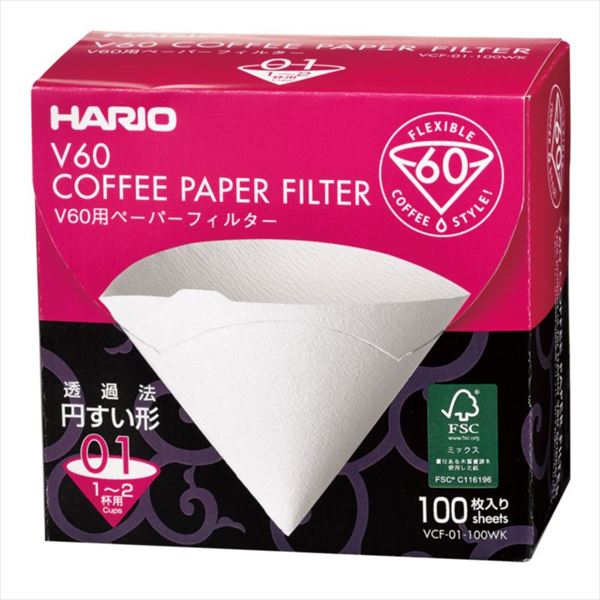 ハリオ HARIO V60枚用 コーヒーグッズ ペーパーフィルターW 100枚 コーヒーフィルター箱入り 1～2杯用 コーヒーグッズ apihari-728769
