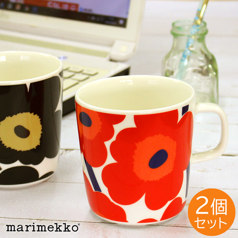 楽天エーチームグループマリメッコ マグカップ ウニッコ 2個セット 400ml 花柄 marimekko Unikko 取っ手付き コップ ペア 北欧 食器 おしゃれ レディース 067719 ブランド