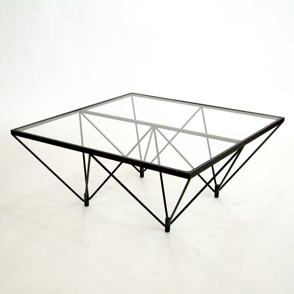 リビングテーブル ガラステーブル FT-35 80 80cm 正方形 強化ガラス ブラックスチールフレーム シンプル モダン