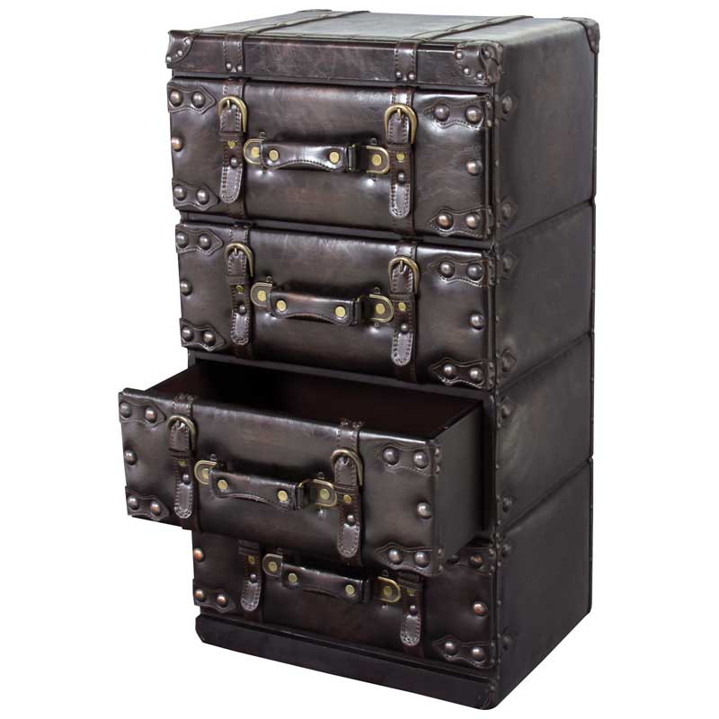 トランク型収納チェスト I.W 4段 アンティークレザートランク風