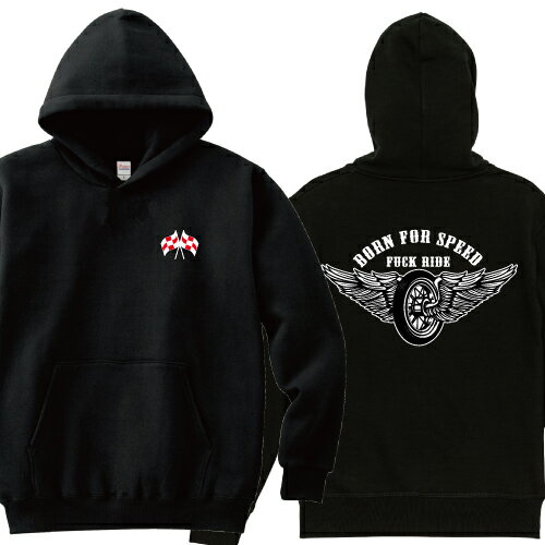 BORN FOR SPEED FUCK RIDE フライングホイール チェッカーフラッグ パーカー バイカー チョッパー アメ車 アメカジ オリジナル 8.4オンス S M L XL 2XL
