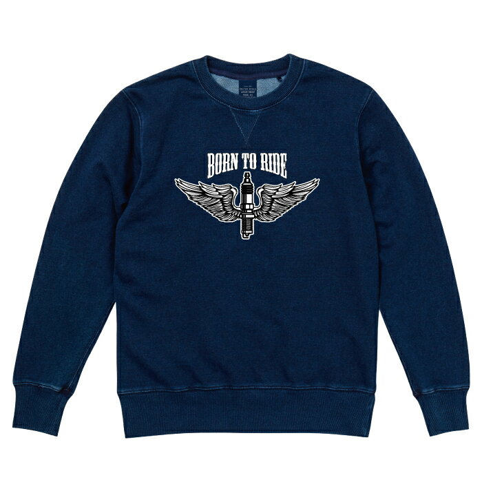 BORN TO RIDE デニムスウェット ヘビーオンス トレーナー ホットロッド チョッパー バイク バイカー アメ車 綿100% 12.2oz S M L XL