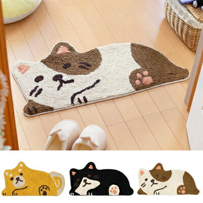 マット おかえり アニマル 〈 柴犬 ハチワレ ぶちねこ 〉【送料無料】ラグ 玄関 ペット マット インテリア 雑貨 動物 猫 犬 シバイヌ もふもふのサムネイル