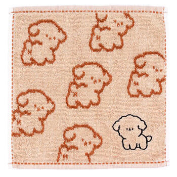 ジャガード ミニ タオル 〈 ゆるわん ビション フリーゼ 〉ブラウン【送料無料 クリックポスト】ハンドタオル ハンカチ タオル ドッグ アニマル ハンド タオル 雑貨 綿100％ コットン入学準備 通園 通学 に！