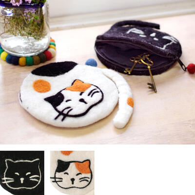 アニマルパース まるまる ねこ〈クロネコ ミケネコ〉【送料無料】 猫 フェルト ポーチ フエルト生地 温..