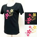 半袖 フラ Tシャツ プルメリア グラデーション 柄 プリント 〈 ブラック ホワイト 〉 M/L/LL/3L【送料無料 クリックポスト】ハワイアン フラダンス 半袖Tシャツ レッスン着 トップス 黒 フラダンス衣装 綿100%