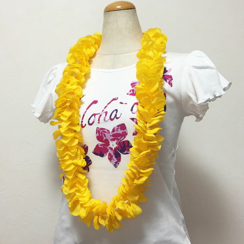 ハワイアンフラワーレイ プルメリアレイ クリンクル〈イエロー〉【メール便対応可能】ハワイアンレイ ブライダル ウェディングに 造花