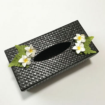 パンダン ボックス用 ティッシュ ケース プルメリア〈ブラック/カーキ〉〈ハワイアン雑貨〉ティッシュ ケース BOX用 ティッシュ BOXカバー ティッシュボックス カバー アジアン インテリア [2]