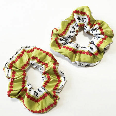 和柄 シュシュ グリーン ホワイト 【送料無料 クリックポスト】サテン ヘア アクセサリー 和装 小物 浴衣に レッド 緑 鶯色