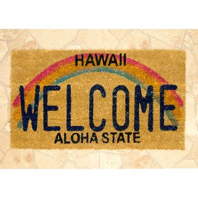 コイヤー マット 玄関マット レインボー ハワイ〈Hawaii Welcome〉70cm×40cm ココナッツ ヤシ ナンバープレート ハワイアン雑貨 インテリア雑貨 アメリカン雑貨