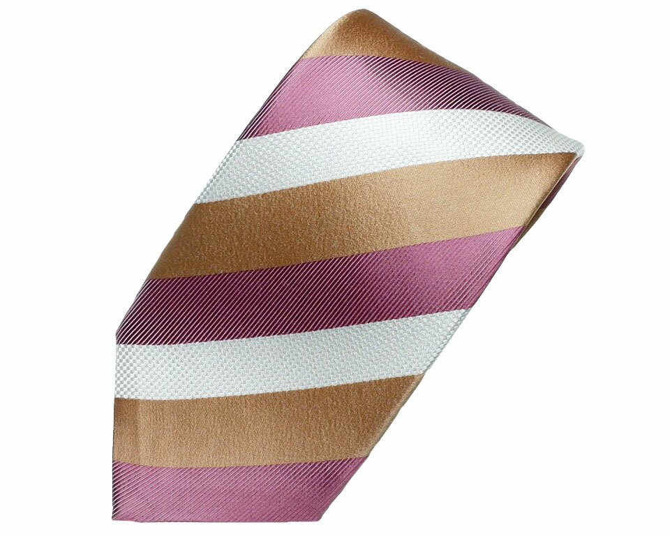 ネクタイ　組織変化ストライプ　枇杷茶×梅×白　富士桜工房