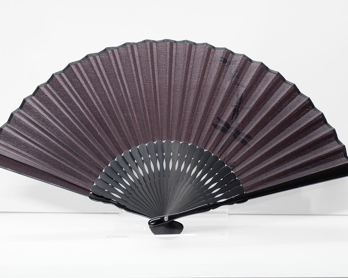 扇子　大柄　黒赤　扇面シルク　阿吽蜻蛉