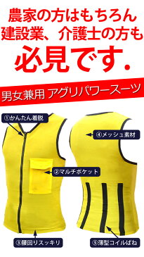 【農業用サポートウェア】アグリパワースーツ[agri power suit][送料無料][男女兼用 ベスト 腰痛軽減 腰痛対策 農業用 農作業補助 中腰作業アシスト 腰サポート メッシュ素材 ブラック ブルー イエロー ピンク S M L LL 3L 4L 5L 6L]