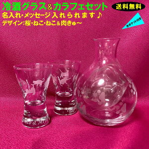 お洒落な 冷酒カラフェ・ペアグラス 【氷ポケット！】 セット/ (天開グラス)/名入れグラス 名入れ冷酒グラス ペアセット/送料無料/桜模様/ねこ模様/肉球模様/ 【楽ギフ_名入れ】【コンビニ受取対応商品】