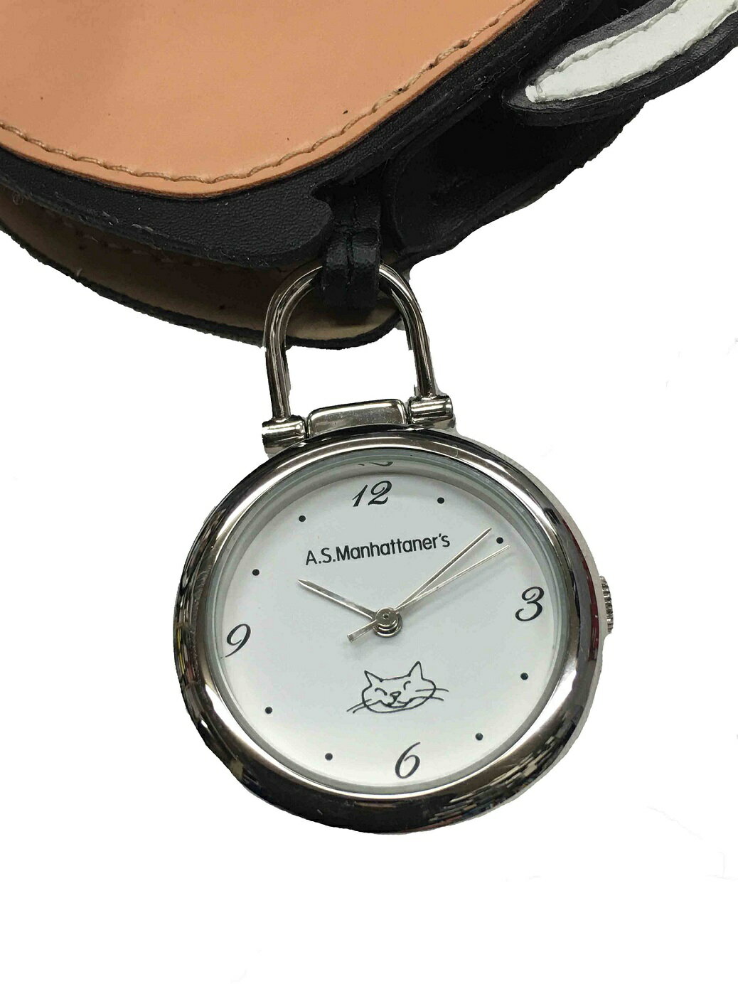 A.S.マンハッタナーズ キャット デザイン 提げ時計 ベージュアップル