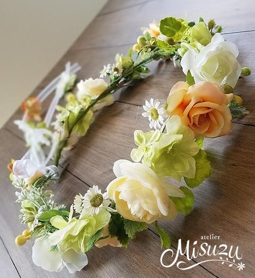 *misuzu*爽やかmixカラー花冠　レストランウェディング　ガーデンパーティ　結婚式　2次会　ヘッドドレス　ブライダル　016