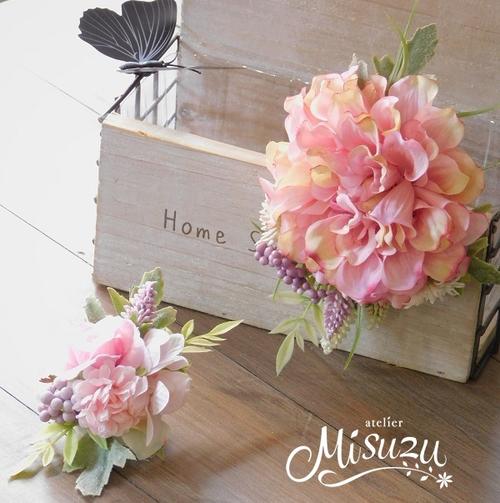 ナチュラルテイスト ダリアコサージュ2個セット【ピンク】ドレスコサージュ 入学式 卒業式 パーティ 結婚式ギフト 親子でお揃い ワンピース