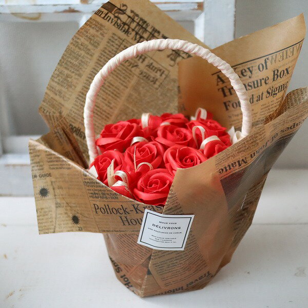 レッドローズのバスケットアレンジメント　バスフラワー　母の日　誕生日　ギフト　直送　メッセージ代..