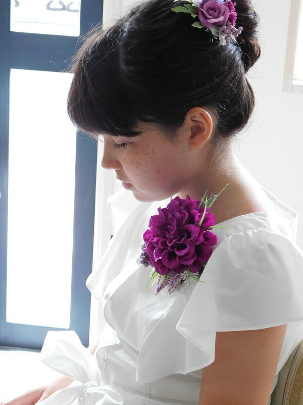 ナチュラルテイスト ダリアコサージュ2個セット【パープル】 サマードレス 入学式 卒業式 パーティ 結婚式ギフト 親子でお揃い