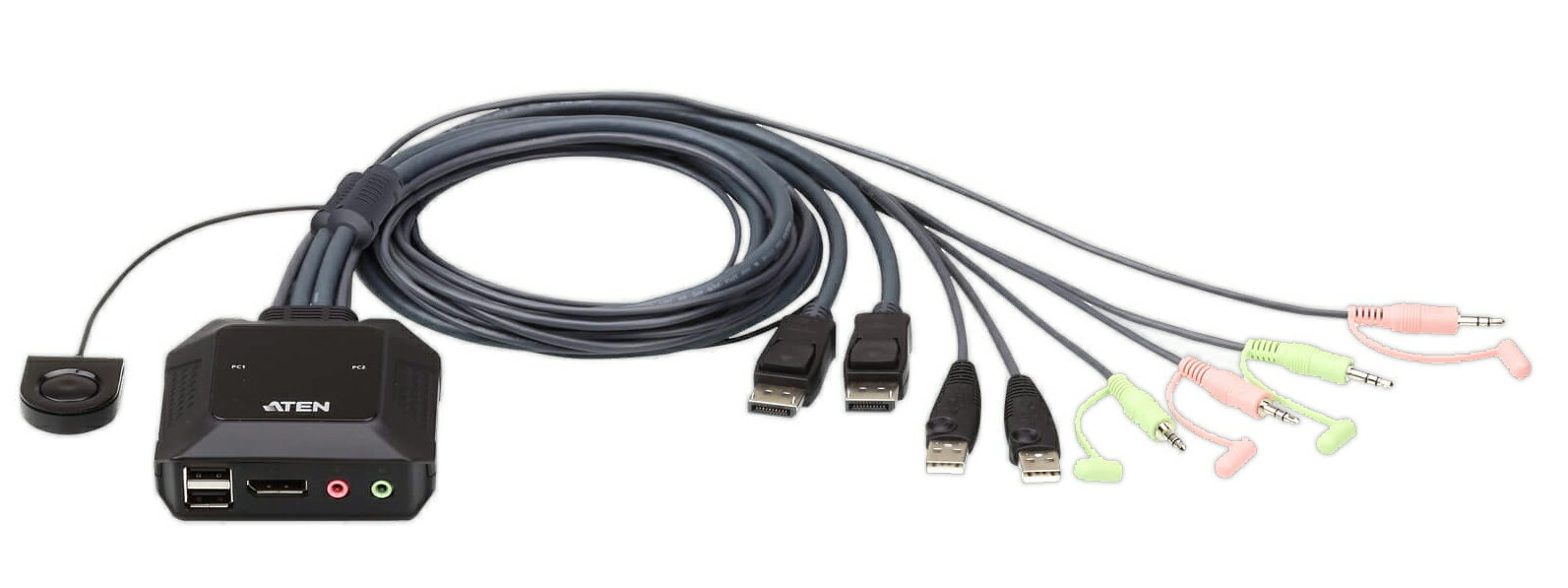 【CS22DP】2ポート USB DisplayPort ケーブルKVMスイッチ（ワイヤードリモコン付）