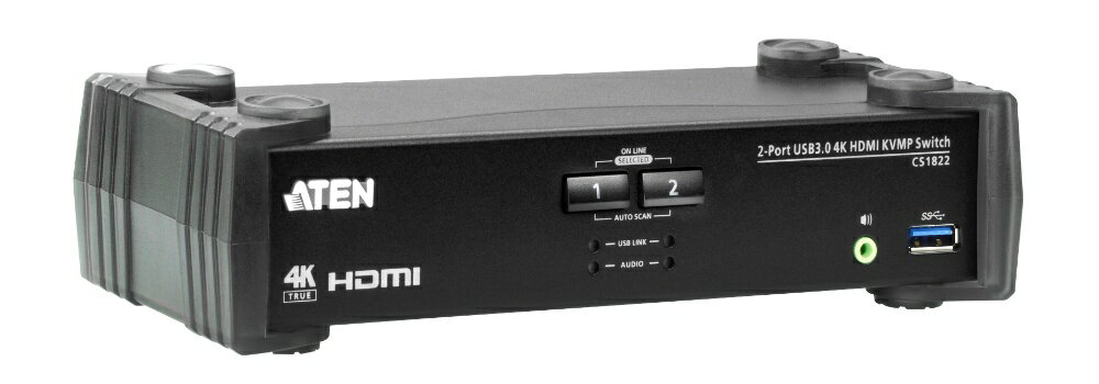 ATEN 2ポート USB 3.0ハブ搭載 HDMI KVMP&trade;スイッチ（4K対応、オーディオミキサーモード搭載）【CS1822】【送料無料】【3年保証】