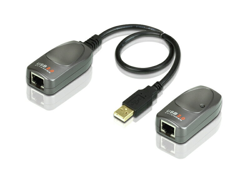 ATEN USB2.0エクステンダー【UCE260】 USB2.0デバイスを最大60m延長設置可能！ UCE260は、カテゴリ5/5e/6ケーブルを使用してUSB規格上の延長距離に制限されることなく、USB信号をハイスピード(480Mbps)、フルスピード(12Mbps)、ロースピード(1.5Mbps)で60mまで伝送することができます。本製品は、設定やソフトウェアドライバー不要で、USB接続のデバイスやハブをコンピュータから最大60mまで延長設置できる製品です。 ・ハイスピード(480Mbps)、フルスピード(12Mbps)およびロースピード(1.5Mbps)USBデバイスに対応 ・カテゴリ5/5e/6ケーブルを使用してUSBデバイスの通信距離を最大60mまで延長可能 ・電源アダプター同梱で、電源の安定供給が可能 ・ホットプラグ対応] ・USB信号を延長する低コストのソリューション ・ソフトウェア不要 ※長距離伝送の場合、弊社 Cat5e/6ケーブルのご使用を推奨致します。 機能 UCE260L UCE260R USBデバイス接続数 - 1 コネクター USBタイプAオス×1 USBタイプAメス×1 USBケーブル長 30cm - 電源ジャック - DC電源ジャック×1 ユニット間接続 RJ-45×1 ユニット間接続ケーブル カテゴリ5/5e/6ケーブル LED - グリーン×1 最大延長距離 60m 電源仕様(アダプター) バスパワー セルフパワー型番：0AD8-0705-26EG入力：AC100〜240V出力：DC5V 2.6A 動作環境 動作温度 0〜40℃ ケース材料 プラスチック 重量 43g 22g サイズ（W×D×H） 30×62×21mm 同梱品 電源アダプター×1クイックスタートガイド×1