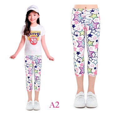 レギンス 女の子 7分丈 レギンスパンツ 子供 夏 パンツ スパッツ ポップ柄 子供服 キッズ 柄 花柄 スター 春用 夏用 薄手タイプ 110 120 130 140 150