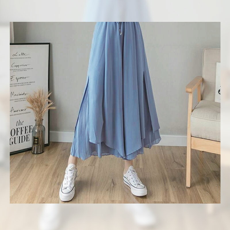 ワイドパンツ きれい 美脚 シフォン ファッション レディース 春 夏 パンツ ロング丈 ウエストゴム フレアパンツ ゆったり ロングパンツ スカート風 ボトムス きれいめ 夏 春秋 レイヤー レイヤード ピンク 黒ライトブルー ブラック atfashion-10000797 AmiTumi Fashion サンプル画像3