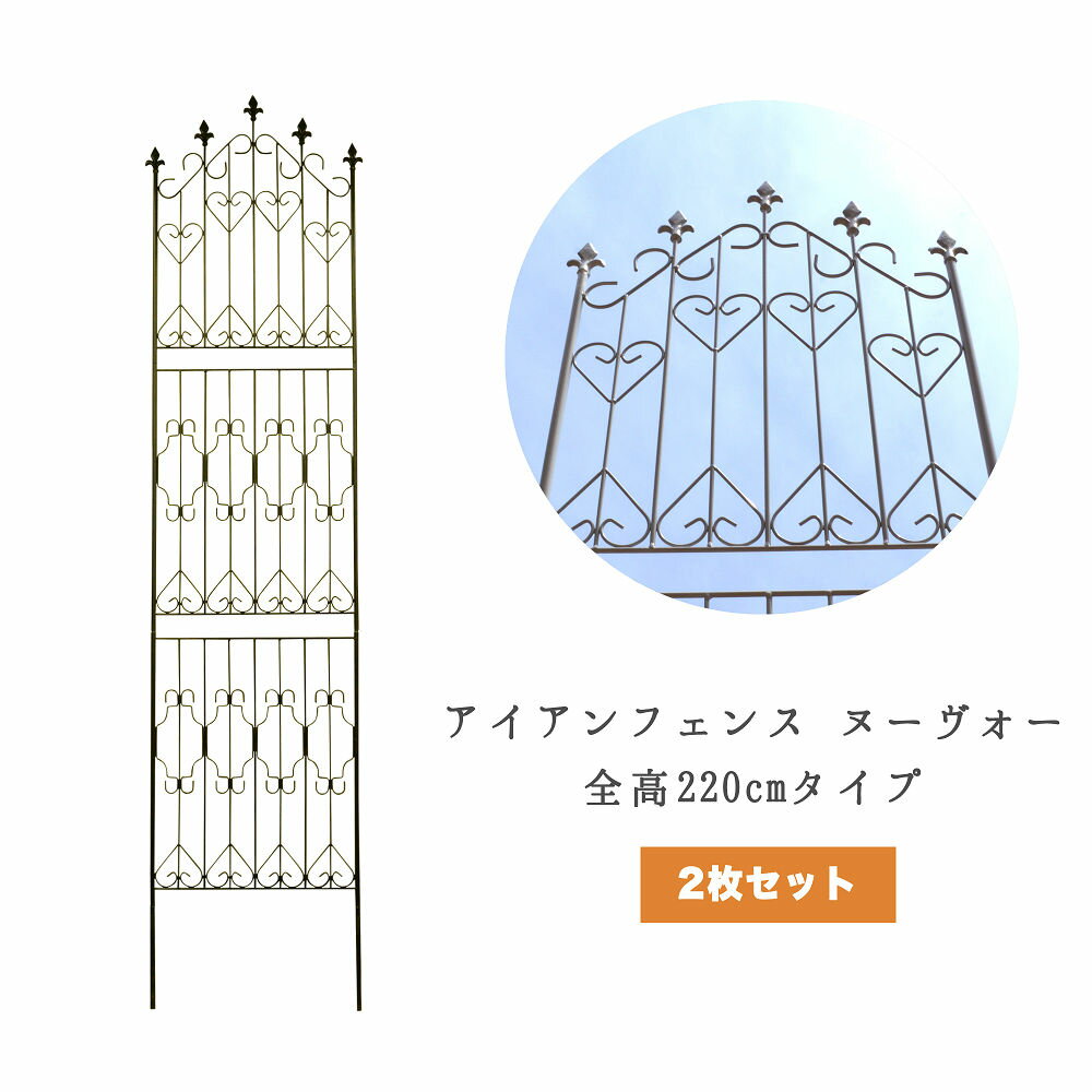 39対応 アイアンフェンス ヌーヴォー 220cmタイプ 2枚セット つる性植物 つるバラ モッコウバラ フェンス アイアン …