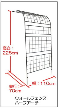 アイアンフェンス グリーンカーテン フレキシブル ウォールフェンス ハーフアーチ 幅110cm 高さ228cm 1セット トレリスフェンス ベランダ 立てかけ ゴーヤ 朝顔 誘引フェンス waf-1100arch