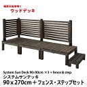 システムサンデッキ 90×270cm+フェンス 72cm×2・ステップセット 縁台 縁側 ウッドデッキ ステップ 踏み台 ステップ台 フェンス 木製 目隠し お...