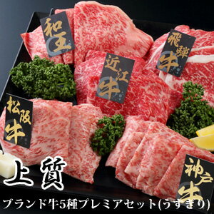 すき焼き肉セット ★送料無料★【ブランド牛うすぎり5種プレミアセット 1kg 上質 04636】 牛肉セット 和牛セット 食べ比べセット ブランド肉 松坂牛 神戸牛 飛騨牛 近江牛 和王