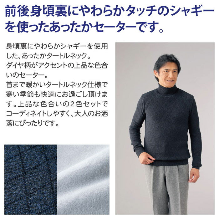 ＼ページ限定・ティースプーン付／【送料無料】【ピエルッチ　裏シャギー付タートルネックセーター2色組AS-0512】メンズ2枚セット