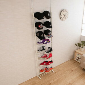 ＼ページ限定・ティースプーン付／　突っ張り壁面薄型シューズラック ブーツ用 幅53cm ホワイト NJ-067..