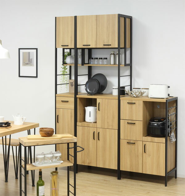 ＼ページ限定・ティースプーン付/ 【送料無料】【クロシオ アート食器棚60-200】 電子レンジ台 オシャレ スライド式収納棚 扉収納 キッチン家電収納