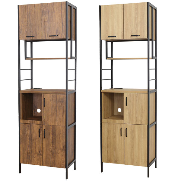 樂天商城 - 【送料無料】【クロシオ アート食器棚60-200】 2口コンセント付きレンジラック キッチン収納棚 スチールフレーム 木製 スライド式収納棚 キッチン家電収納 食器棚