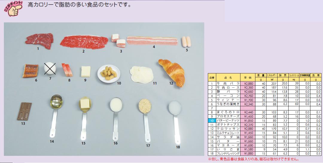 【代引不可】イワイサンプル　糖尿病関連　「脂質（脂肪）の多い食品」1式セット/食品サンプル/栄養指導用フードモデル