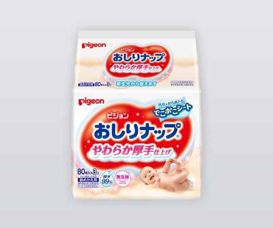 ＜特長＞ ●拭いた後おしりがさっぱりする、化粧水タイプのベビーローションを配合しています。 ●「でこぼこシート」採用で汚れをしっかり取り込み、擦らずすっきり落とします。 ＜仕様＞ ●成分：水・BG・フェノキシエタノール・セチルピリジニウムクロリド等 ●ノンアルコール・無香料・無着色・弱酸性 ●入数：1箱（80枚/袋×3袋入） ●材質：不織布